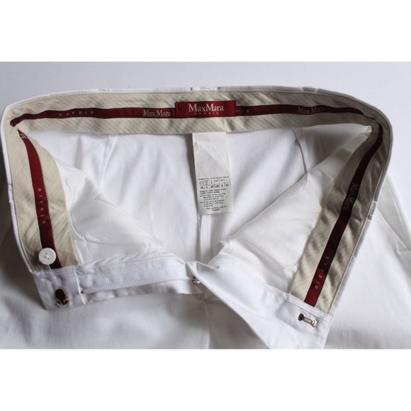 Max Mara Studio Armilla Cotton Gabardine Trousers White Size US 6 - Picture 11 of 11